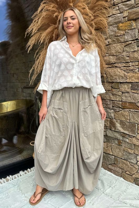 Made in Italy Dalston Needlecord Parachute Skirt Stone /9 =
